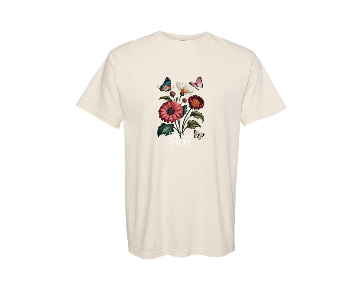 brand:Comfort Colors|color:Ivory|But First Pray Graphic T-Shirt