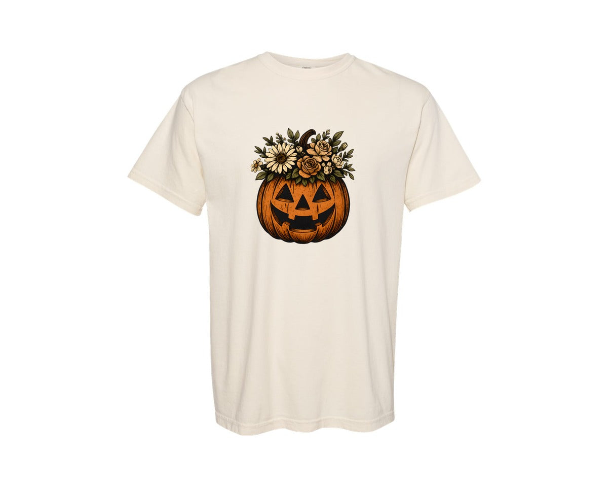 brand:Comfort Colors|color:Ivory|Trendy Grunge Floral Pumpkin Vintage Graphic T-Shirt