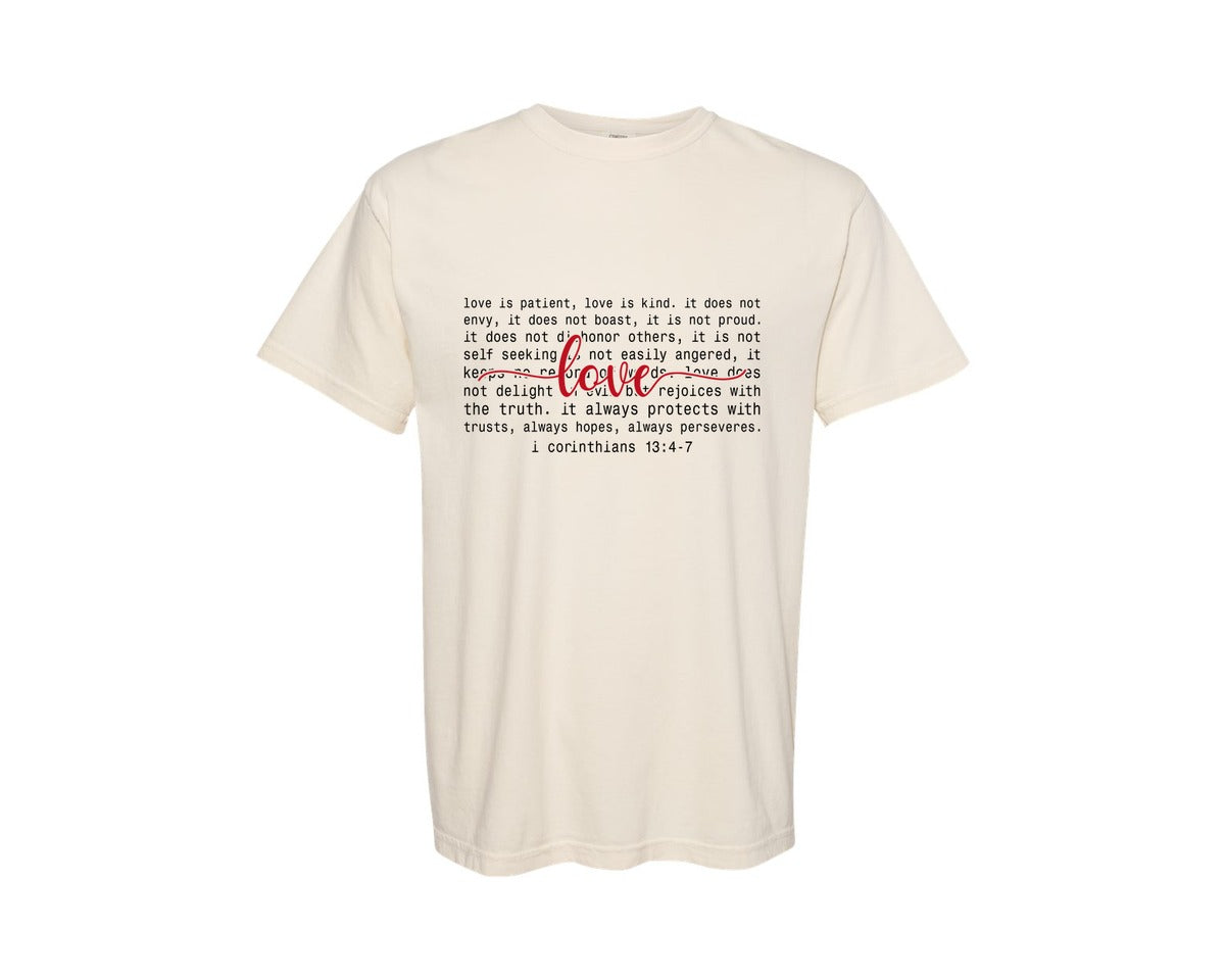 brand:Comfort Colors|color:Ivory|Love Is Patient Valentine Heart 7 Graphic T-Shirt