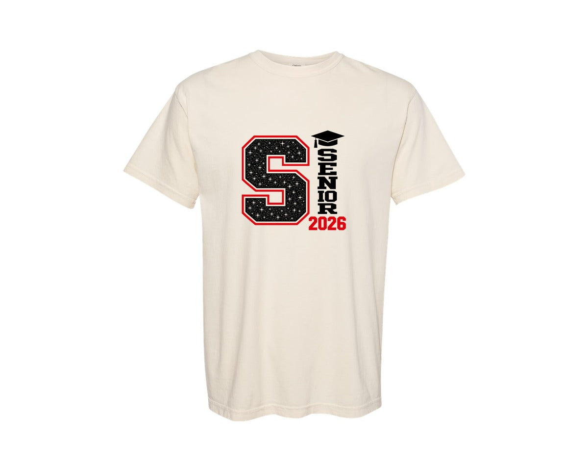 brand:Comfort Colors|color:Ivory|Senior 2026 Letter S Graphic T-Shirt