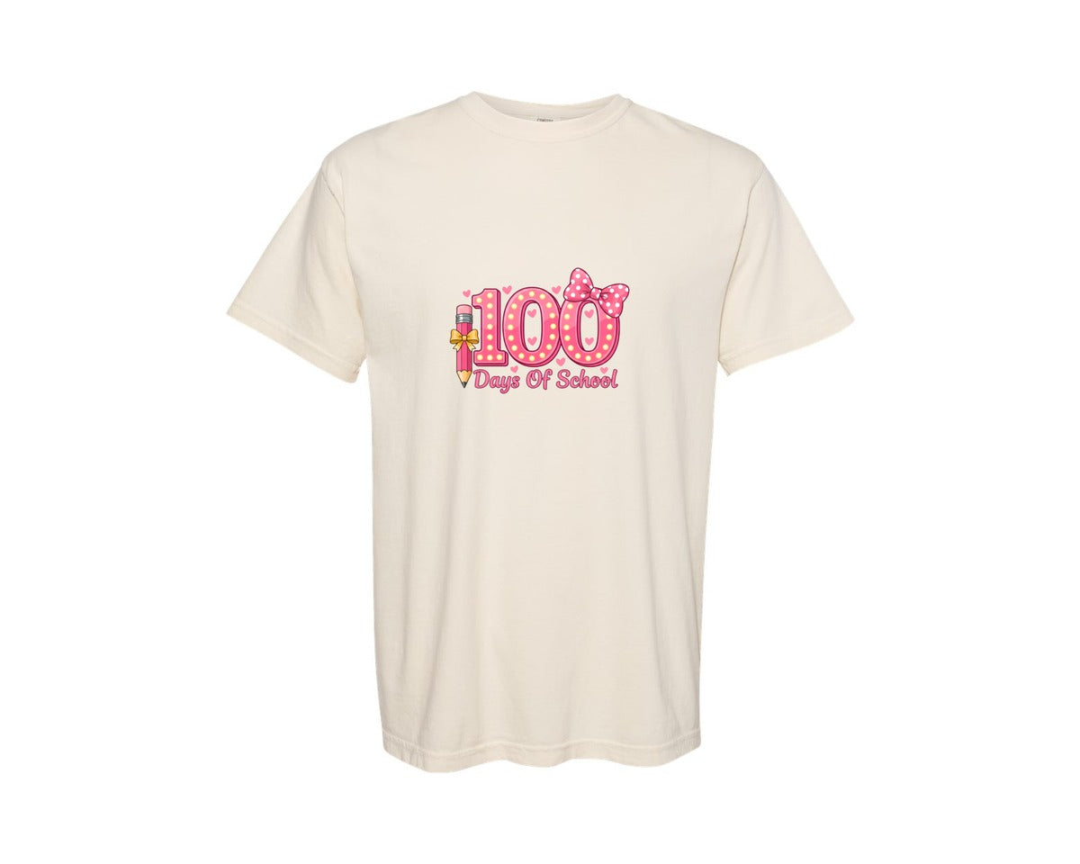 brand:Comfort Colors|color:Ivory|Coquette 100 Days Of School Pencil 3 Graphic T-Shirt