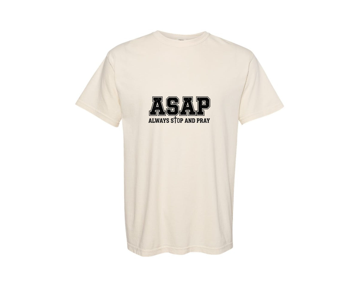 brand:Comfort Colors|color:Ivory|Asap Always Stop And Pray Graphic T-Shirt