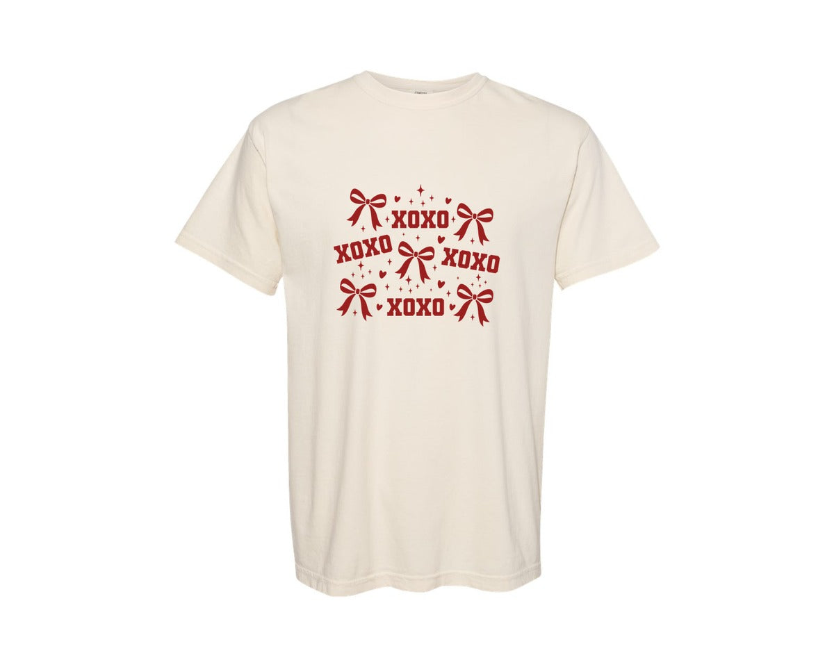 brand:Comfort Colors|color:Ivory|Valentine Xoxo Coquette Bow 5 Graphic T-Shirt