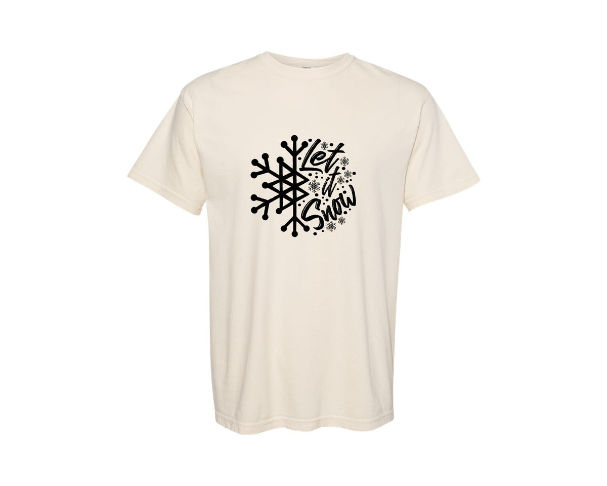 brand:Comfort Colors|color:Ivory|Let It Snow Christmas Snowflake Graphic T-Shirt