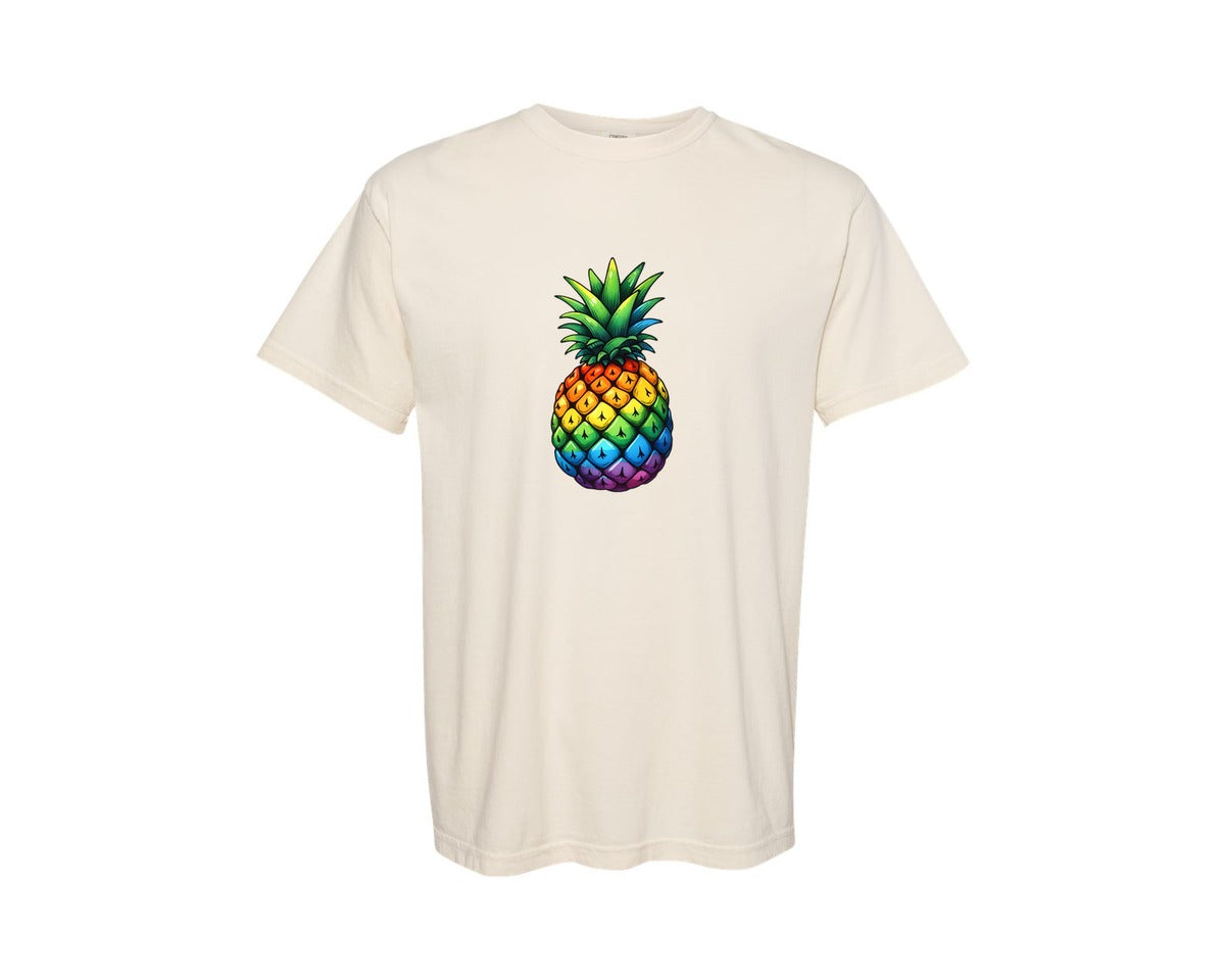 brand:Comfort Colors|color:Ivory|Colorful Pineapple Pride Art 3 Graphic T-Shirt