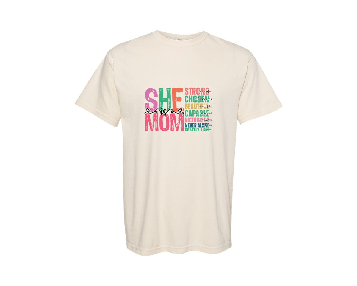 brand:Comfort Colors|color:Ivory|She Is Mom Mama Nana Gigi Mimi Graphic T-Shirt