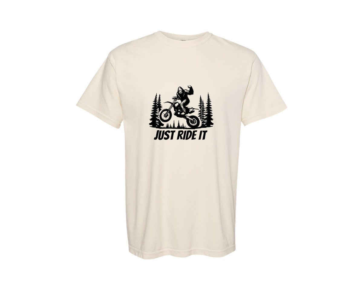 brand:Comfort Colors|color:Ivory|Funny Bigfoot Dirt Bike Motocross Graphic T-Shirt