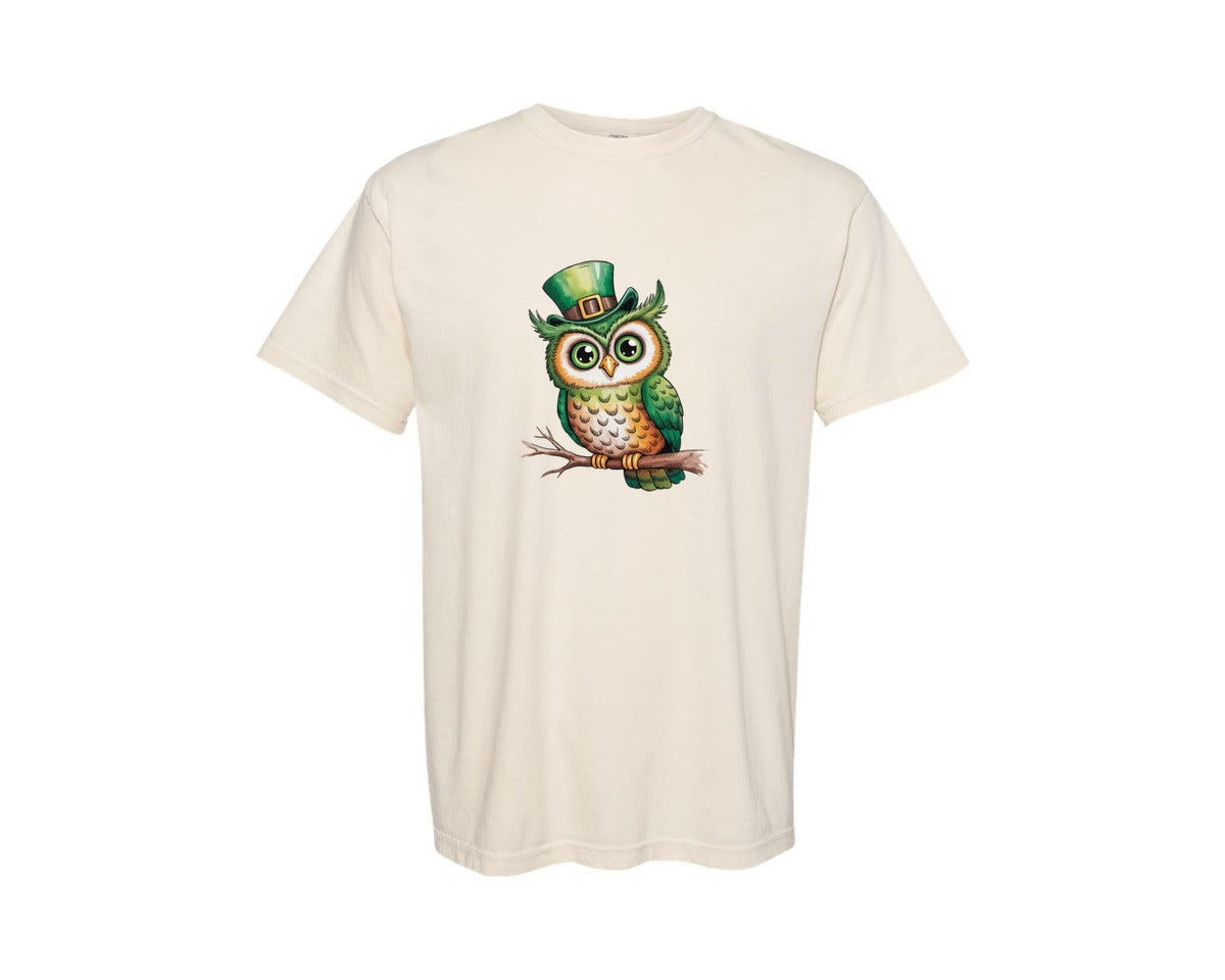 brand:Comfort Colors|color:Ivory|St Patrick Owl Cute Lucky Owl Graphic T-Shirt