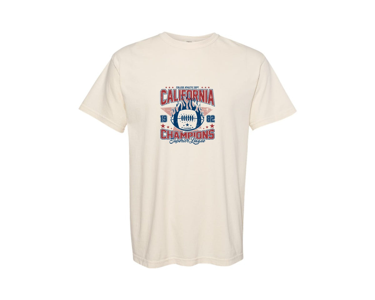 brand:Comfort Colors|color:Ivory|Varsity Football California Print Design Graphic T-Shirt