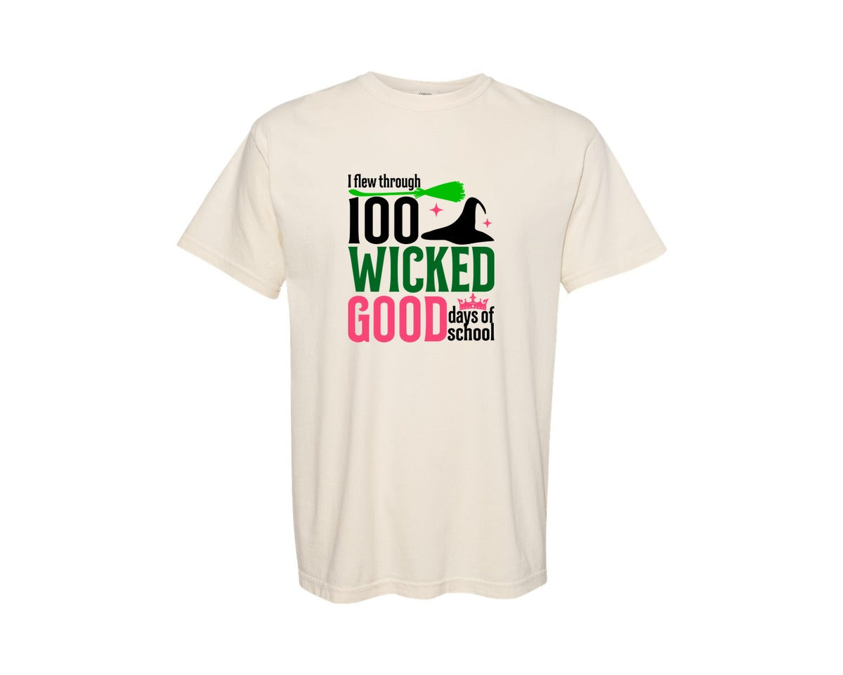 brand:Comfort Colors|color:Ivory|I Flew Through 100 Wicked Good Days Of Graphic T-Shirt