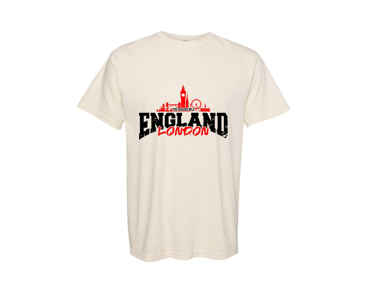 brand:Comfort Colors|color:Ivory|Distressed London England Shirt Graphic T-Shirt