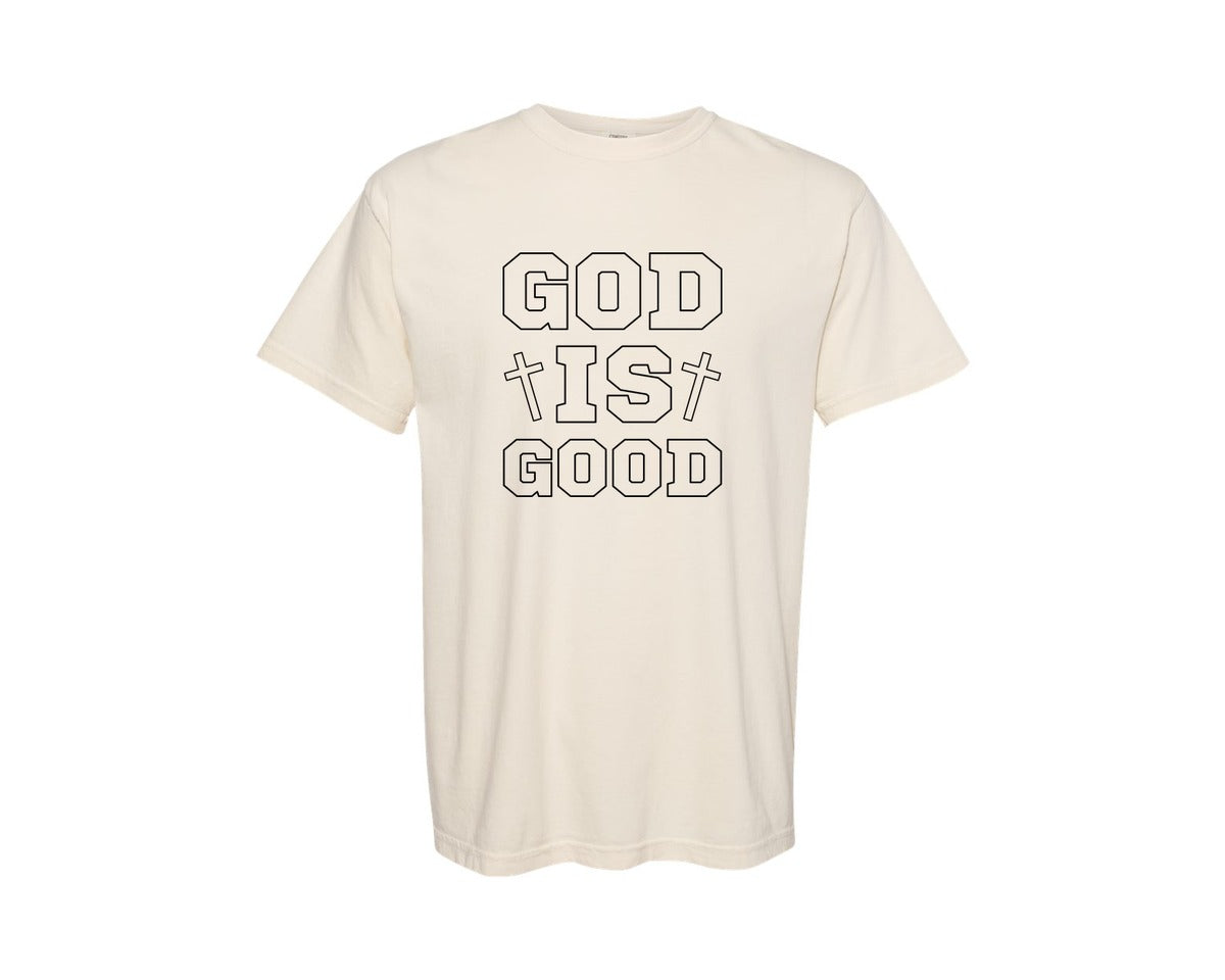 brand:Comfort Colors|color:Ivory|Doodle God Is Good Preppy Retro Chr 3 Graphic T-Shirt