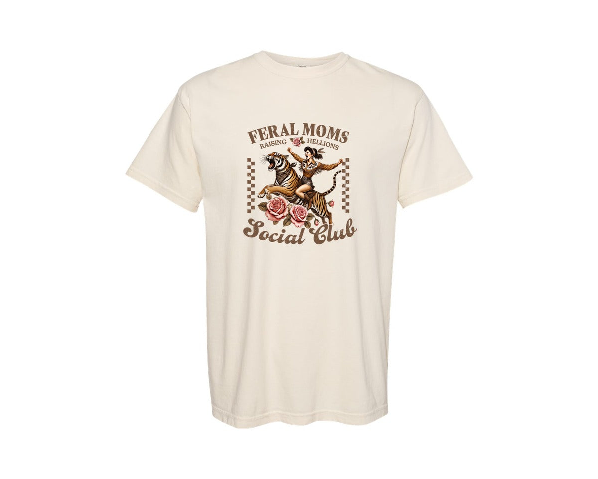 brand:Comfort Colors|color:Ivory|Funny Mothers Day Feral Moms Social Club Graphic T-Shirt