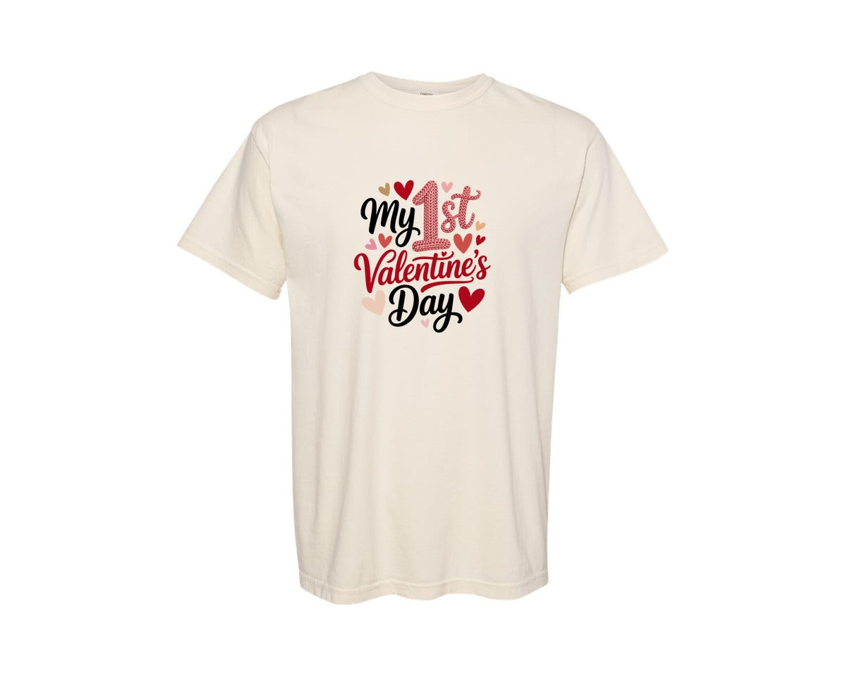 brand:Comfort Colors|color:Ivory|Yarn Crochet 1St Valentines Day Graphic T-Shirt