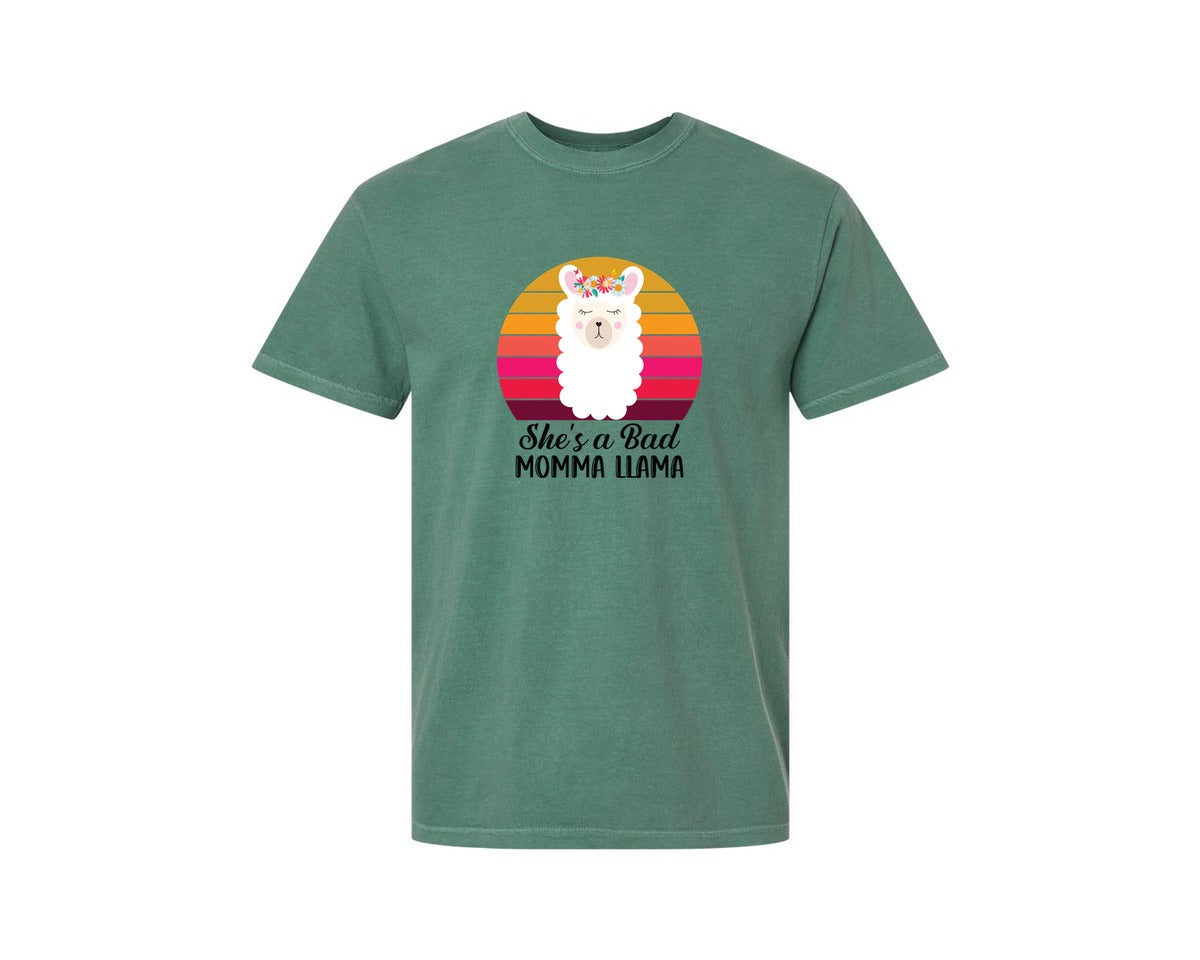 brand:Comfort Colors|color:Light Green|Shes A Bad Momma Llama Retro T Shirt Graphic T-Shirt