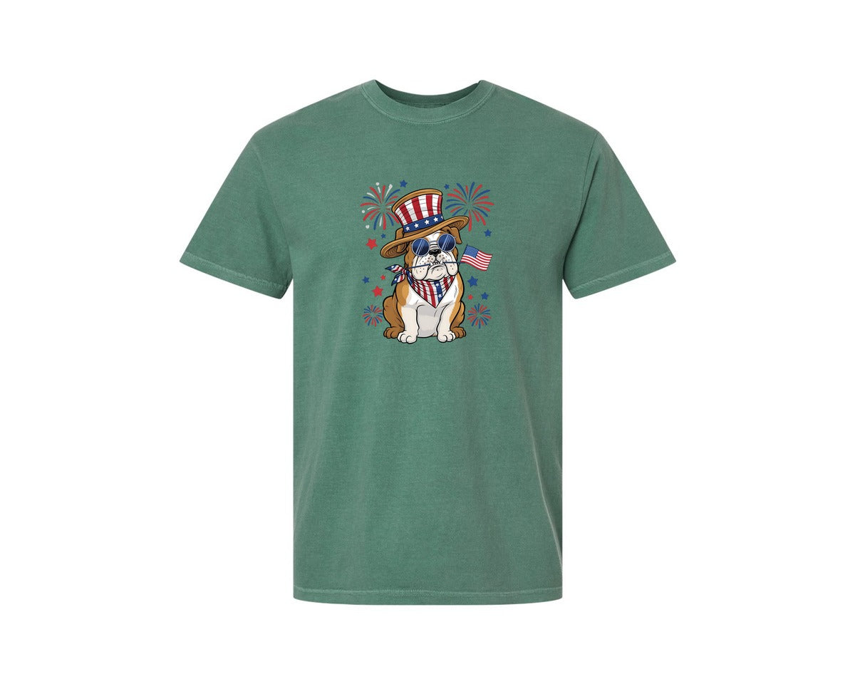 brand:Comfort Colors|color:Light Green|Usa 4Th Of July Patriotic Dog Bulldog Graphic T-Shirt