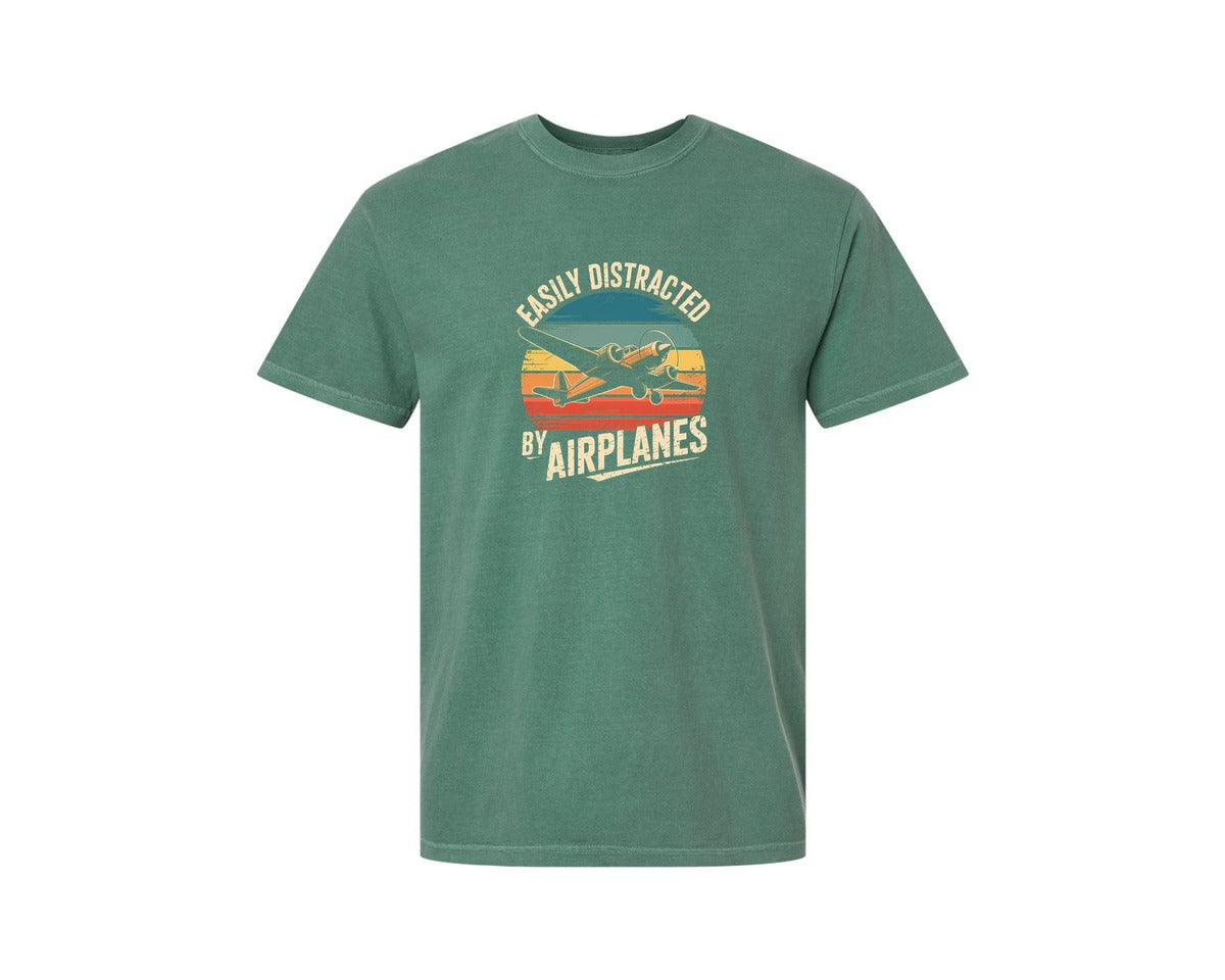 brand:Comfort Colors|color:Light Green|Easily Distracted By Airplanes Graphic T-Shirt