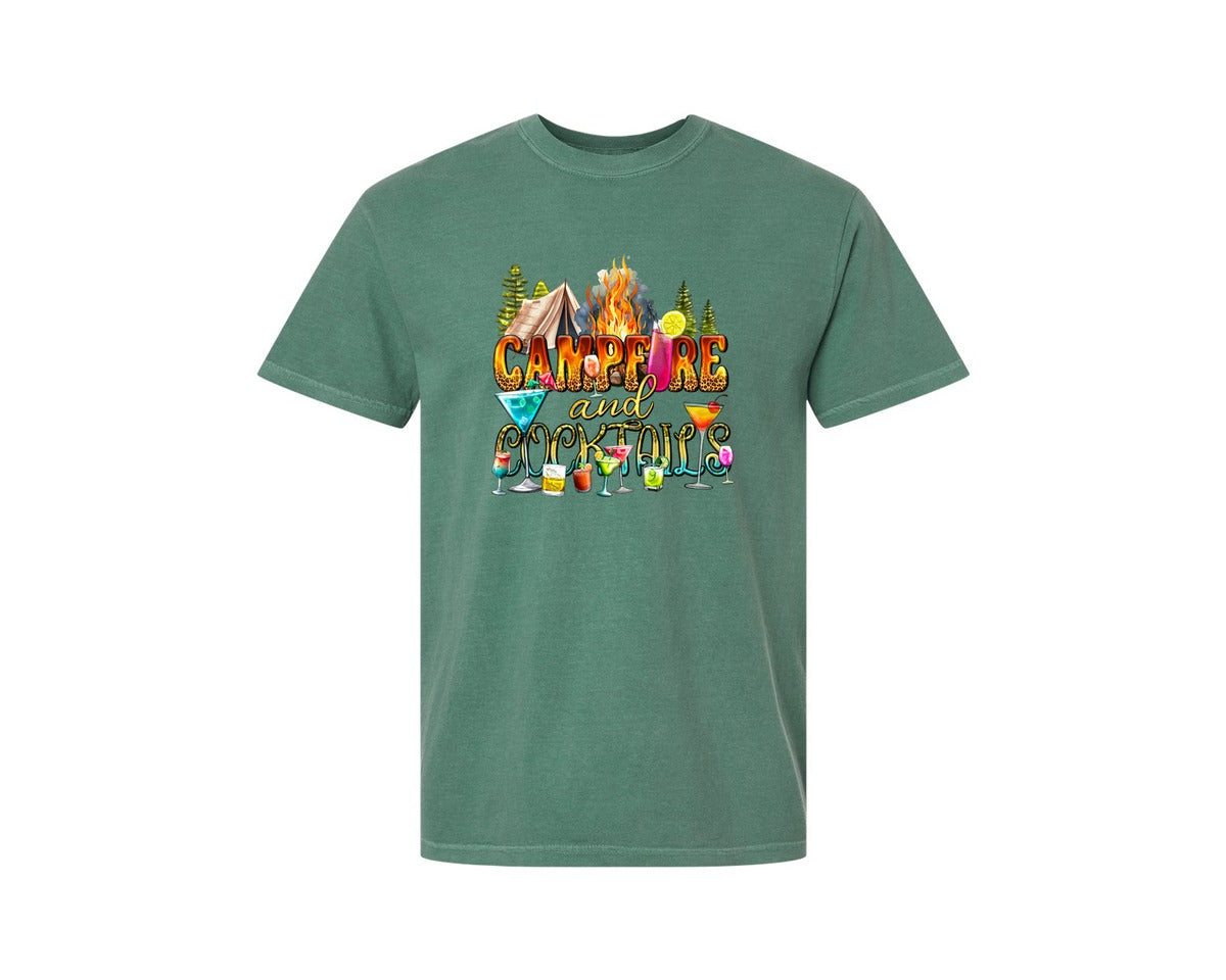 brand:Comfort Colors|color:Light Green|Campfire Coctail Camping Life Graphic T-Shirt