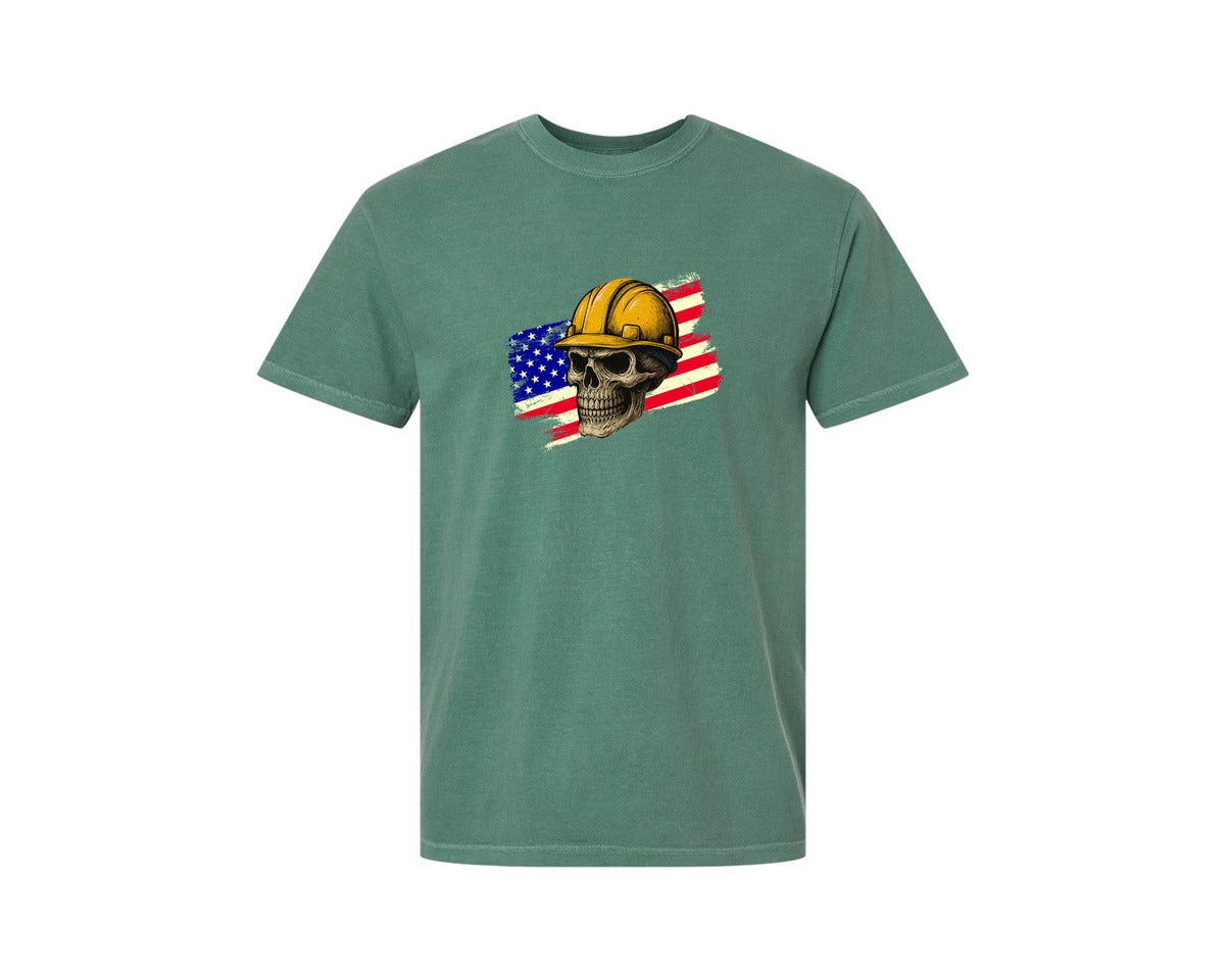 brand:Comfort Colors|color:Light Green|Skull Hard Hat Construction Skull Graphic T-Shirt