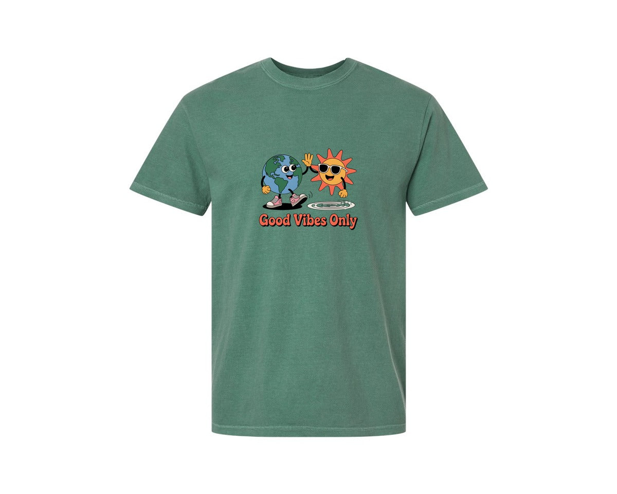 brand:Comfort Colors|color:Light Green|Good Vibes Earth Sun Graphic T-Shirt