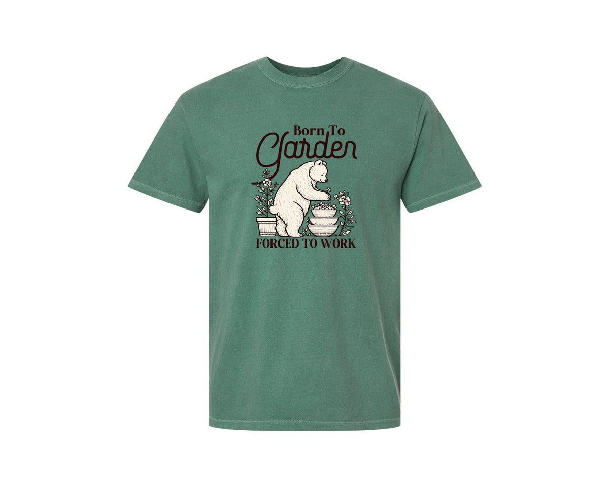 brand:Comfort Colors|color:Light Green|Born To Garden Forced To Work Bear Graphic T-Shirt