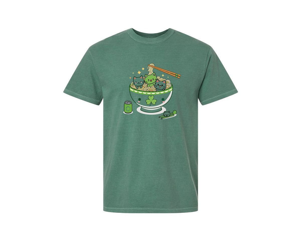 brand:Comfort Colors|color:Light Green|Lucky Ramen Cat St Patricks Day Graphic T-Shirt