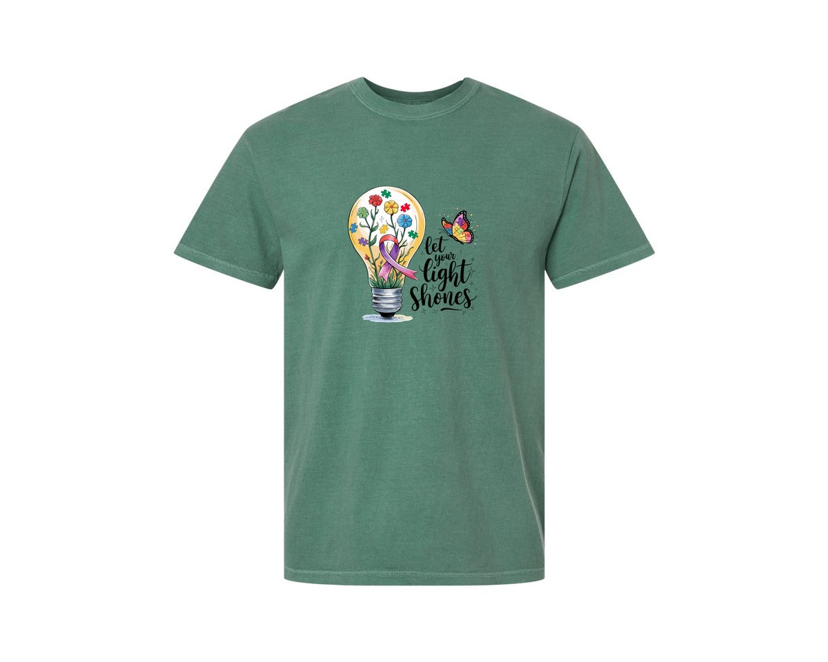 brand:Comfort Colors|color:Light Green|Autism Awareness Let Your Light Shine Graphic T-Shirt