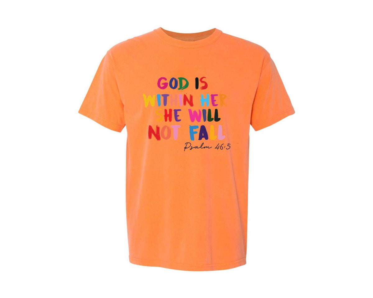 brand:Comfort Colors|color:Melon|God Is Within Her Christian Graphic T-Shirt