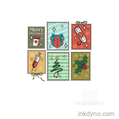 Merry Nurse Stamps T Shirt DTF Transfer – Ready to Press (Christmas)