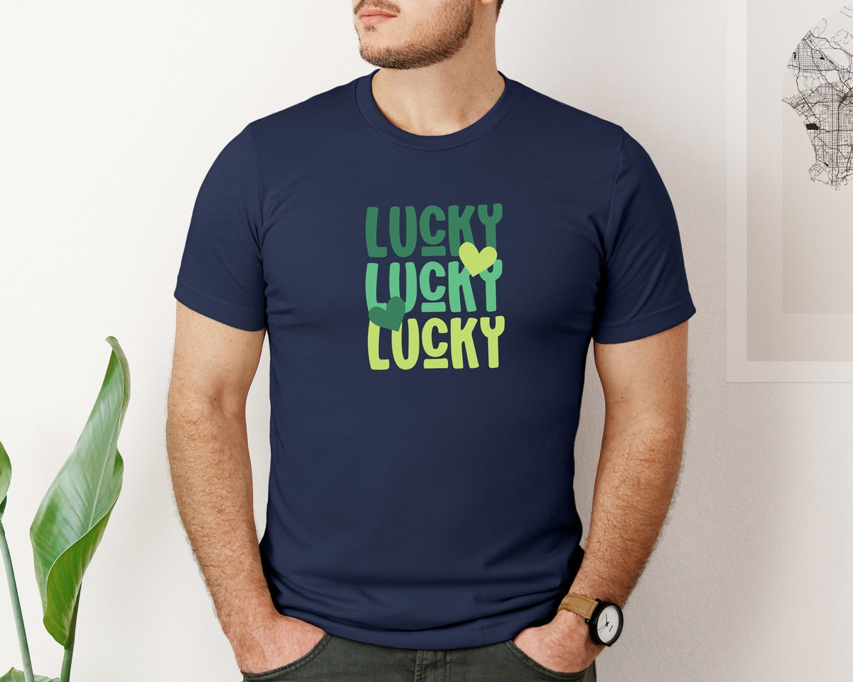 brand:Bella Canvas|color:Navy|Lucky Gradient St Patricks Day Graphic T-Shirt