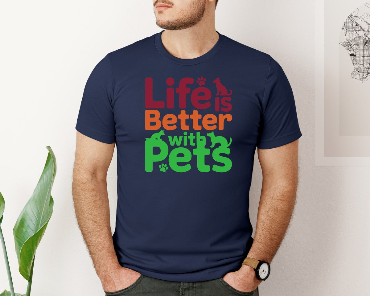 brand:Bella Canvas|color:Navy|Life Is Better With Pets Graphic T-Shirt