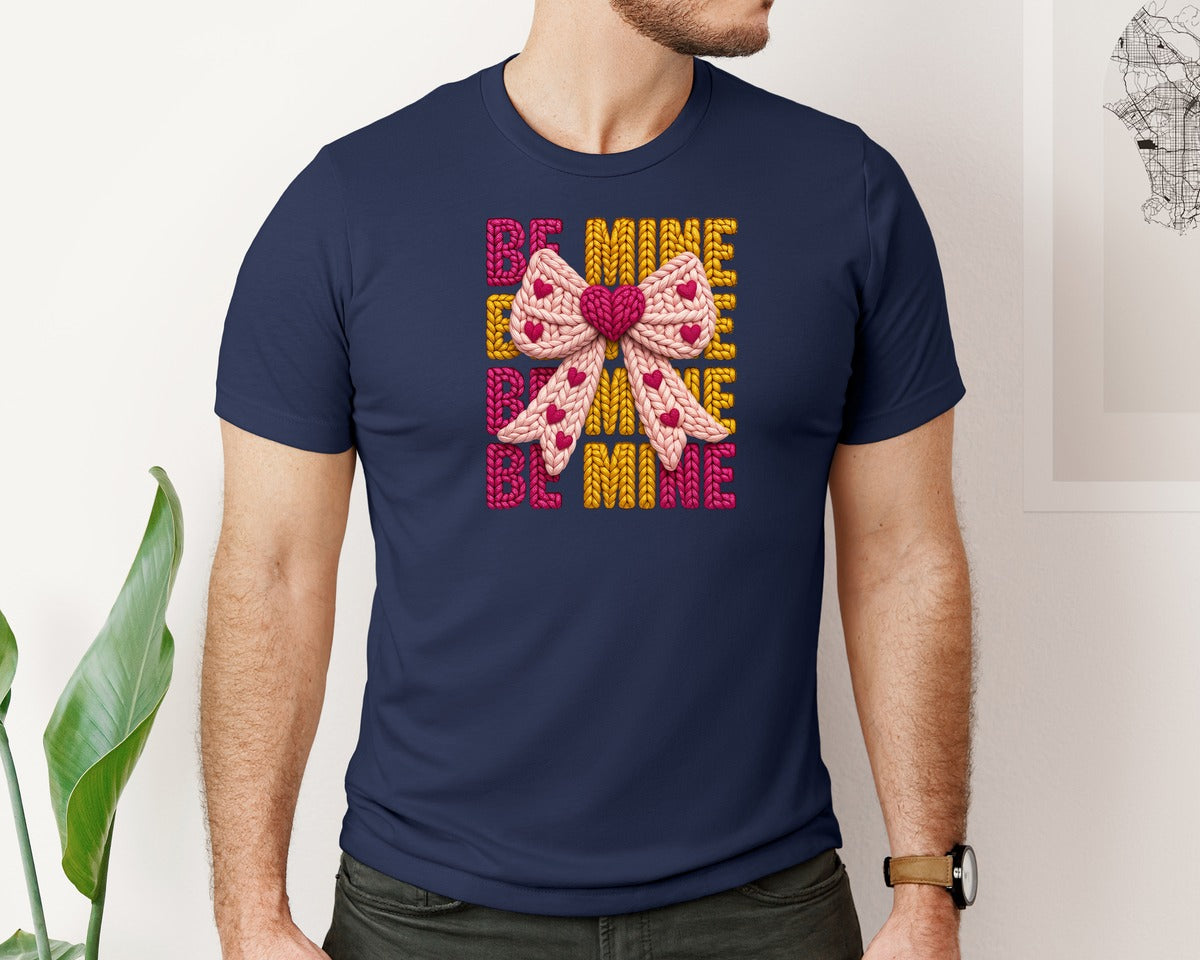 brand:Bella Canvas|color:Navy|Crochet Valentines Day Coquette 2 Graphic T-Shirt