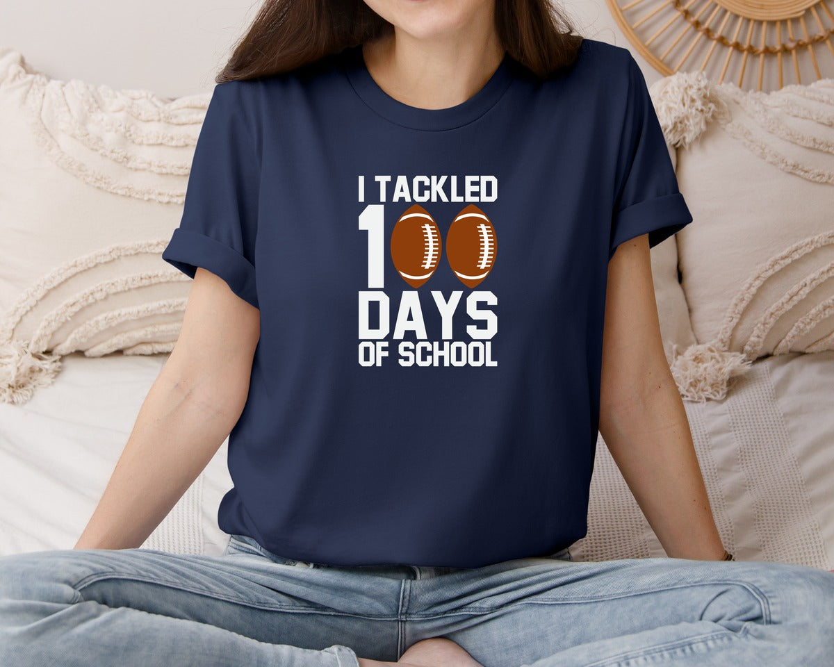 brand:Bella Canvas|color:Navy|I Tackled 100 Days Of School T Shirt 7 Graphic T-Shirt