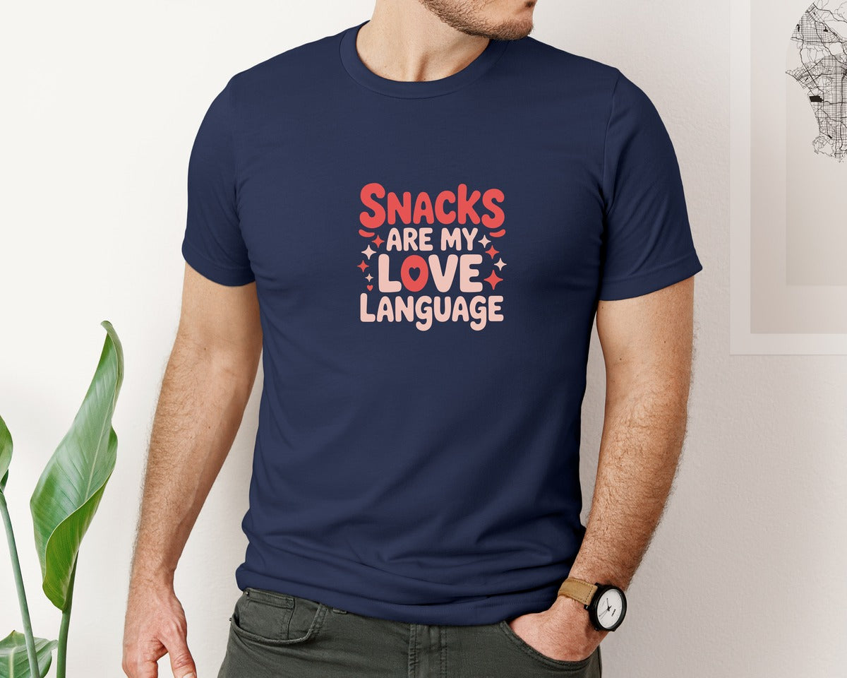 brand:Bella Canvas|color:Navy|Snacks Are My Love Language Cute Typogra Graphic T-Shirt