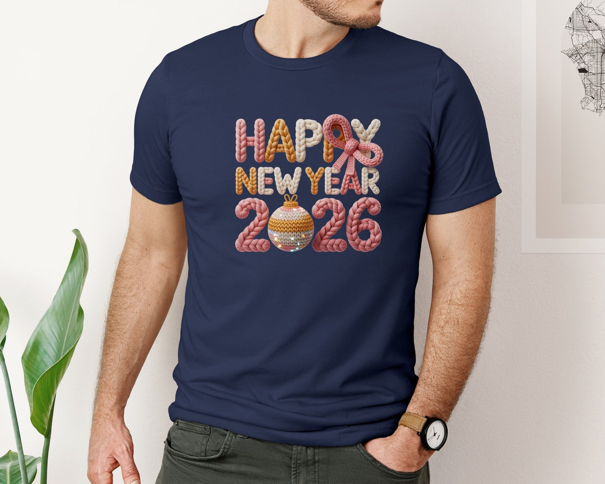 brand:Bella Canvas|color:Navy|Crochet Yarn Happy New Year 2026 14 Graphic T-Shirt