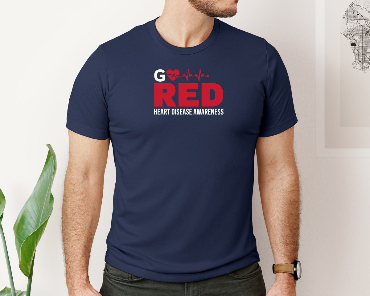 brand:Bella Canvas|color:Navy|Go Red Heart Disease Awareness 3 Graphic T-Shirt