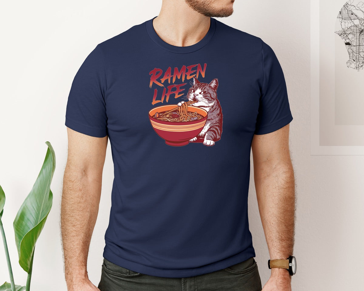 brand:Bella Canvas|color:Navy|Cat Ramen T Shirt Design 6 Graphic T-Shirt