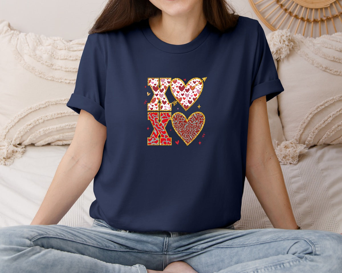 brand:Bella Canvas|color:Navy|Xoxo Valentine Design Graphic T-Shirt