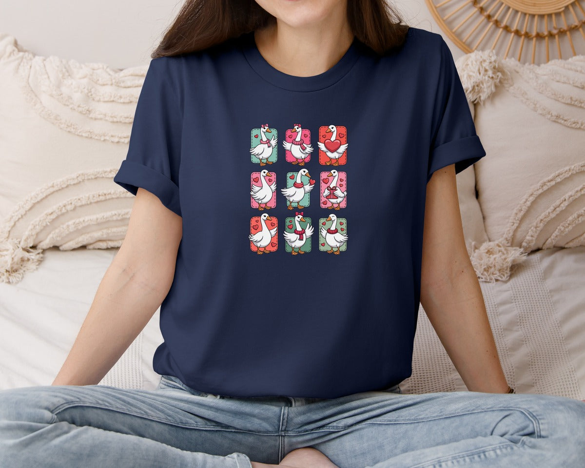 brand:Bella Canvas|color:Navy|Cute Goose Valentine Set Graphic T-Shirt