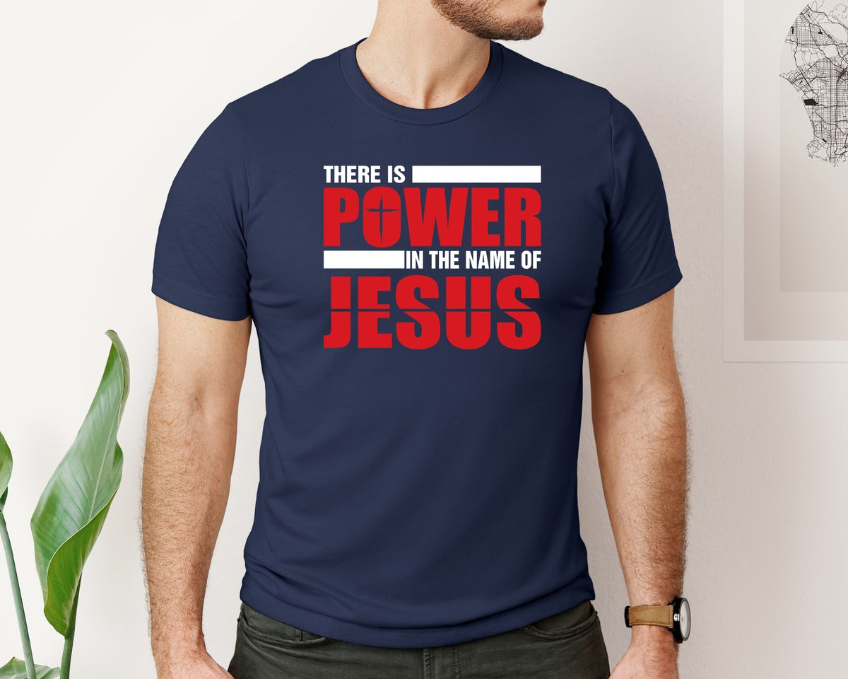 brand:Bella Canvas|color:Navy|There Is Power In The Name Of Jesus 6 Graphic T-Shirt