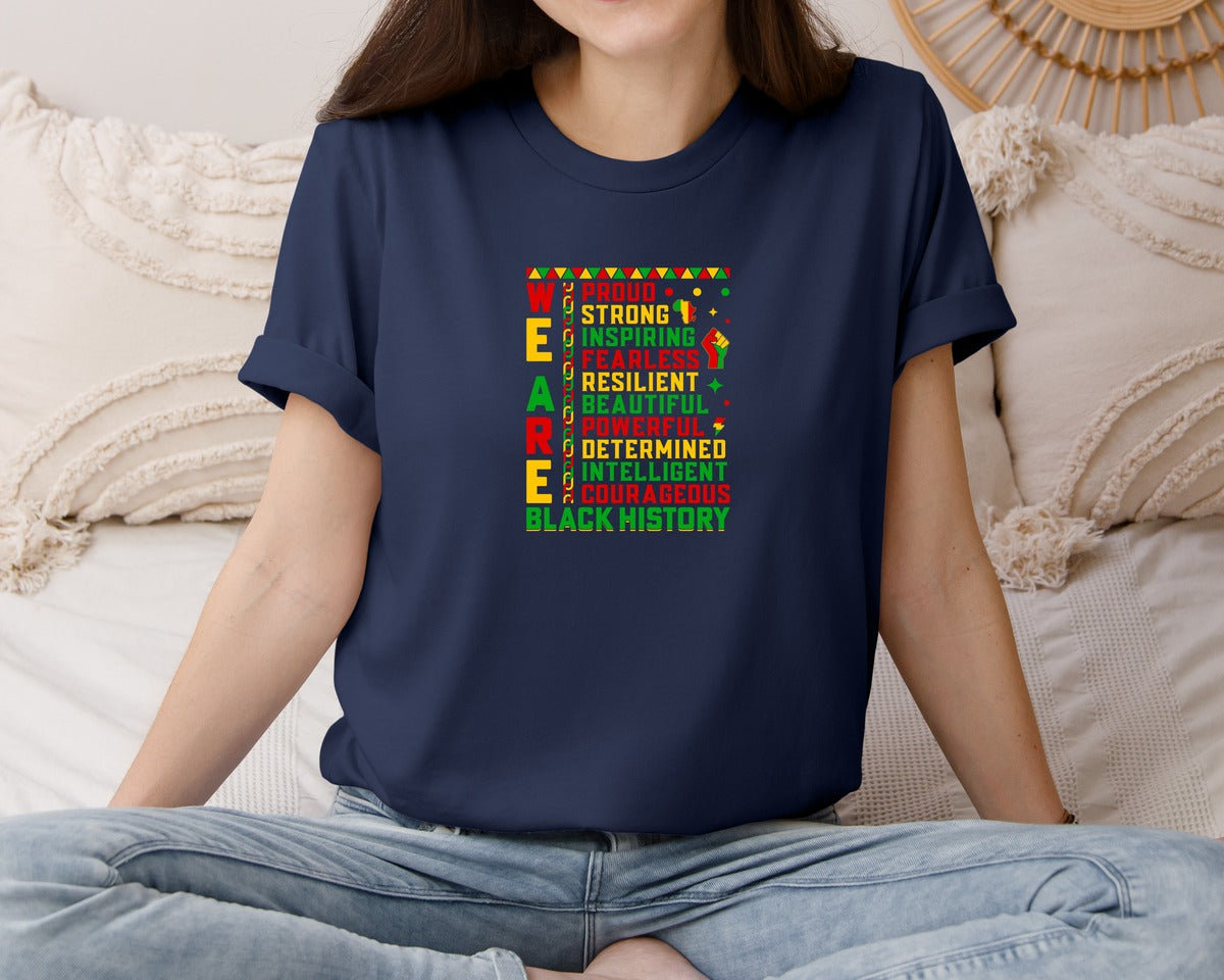 brand:Bella Canvas|color:Navy|We Are Black History Youth T Shirt Graphic T-Shirt