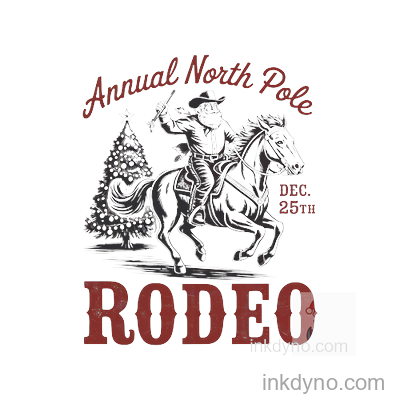 North Pole Rodeo ,Cowboy Santa Western (1) DTF Transfer – Ready to Press (Christmas)