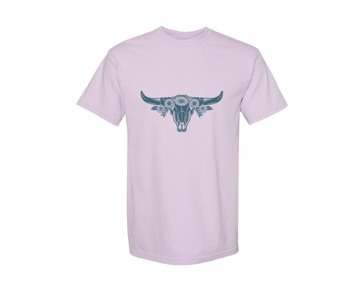 brand:Comfort Colors|color:Orchid|Western Bull Skull Longhorn Boho Flowers 4 Graphic T-Shirt
