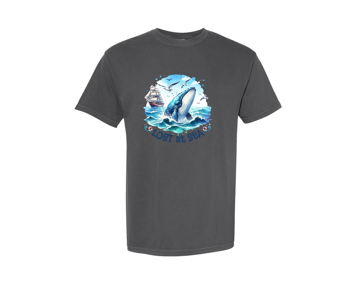 brand:Comfort Colors|color:Pepper|Lost At Sea Ocean Whale Graphic T-Shirt