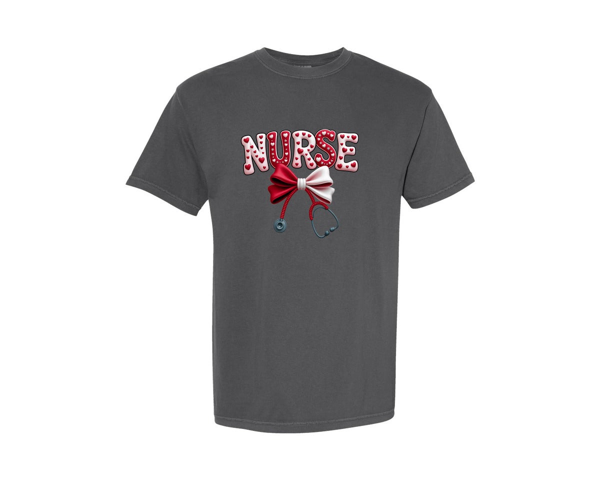 brand:Comfort Colors|color:Pepper|Faux Yarn Coquette Nurse Valentine Graphic T-Shirt