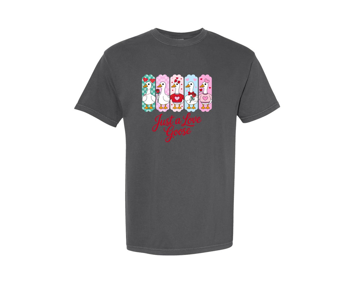 brand:Comfort Colors|color:Pepper|Cute Love Goose Valentine Graphic T-Shirt
