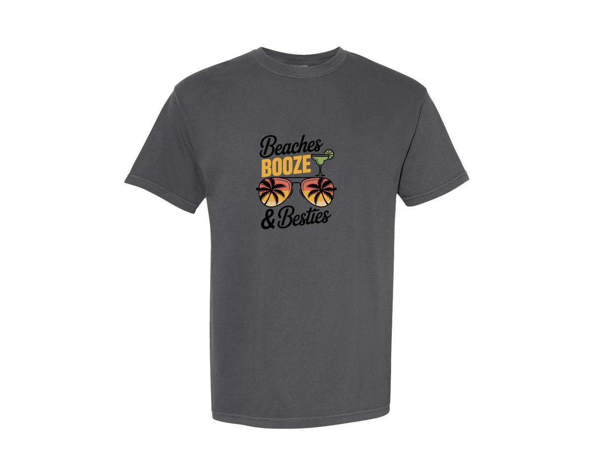 brand:Comfort Colors|color:Pepper|Beache Booze And Besties Summer Graphic T-Shirt
