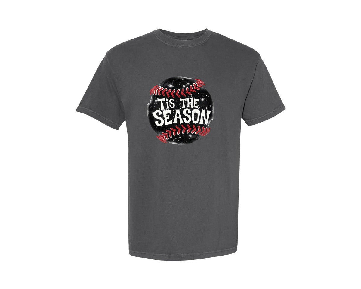 brand:Comfort Colors|color:Pepper|Retro Tis The Season Baseball Graphic T-Shirt
