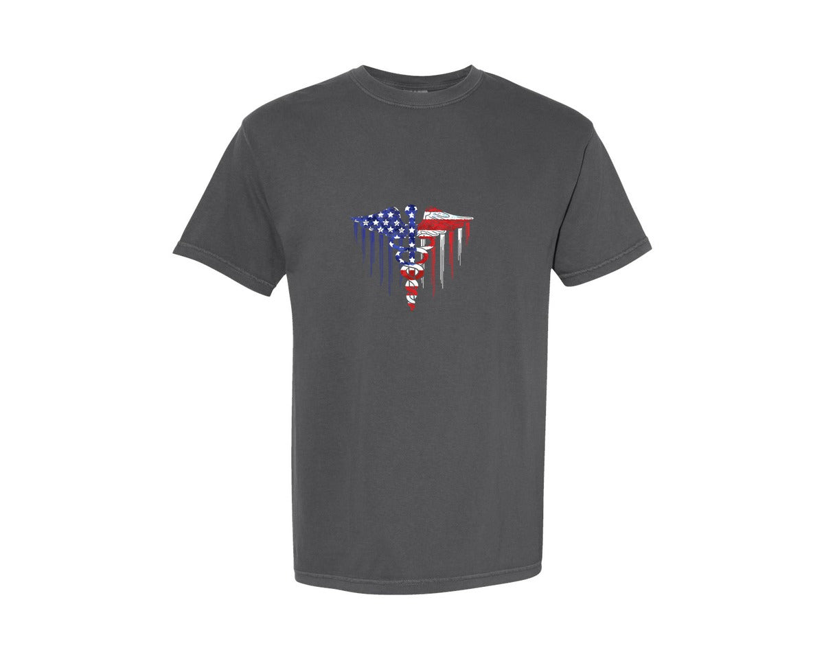 brand:Comfort Colors|color:Pepper|American Flag Caduceus 4Th Of July Graphic T-Shirt