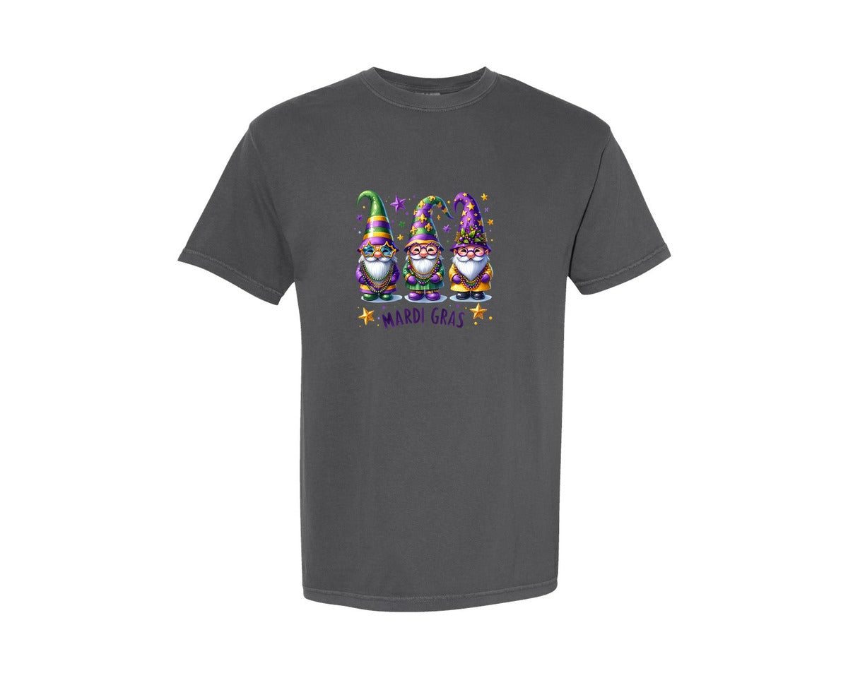 brand:Comfort Colors|color:Pepper|Mardi Gras Gnomes Design Graphic T-Shirt